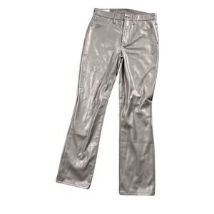 Gray Faux Leather High Rise Pants 28 Slim Vintage Chic Minimalist Model Off Duty